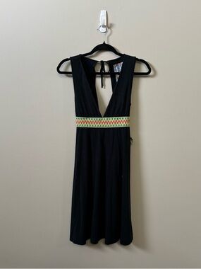 Free People Y2K black mini sleeveless knit belt waistline dress